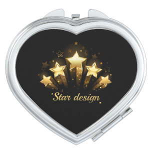 Five gold stars on black compact mirror