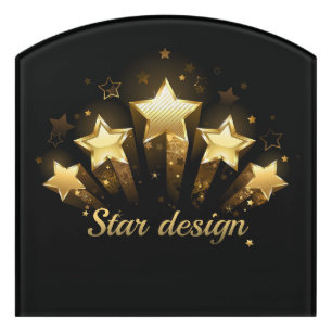 Five gold stars on black door sign