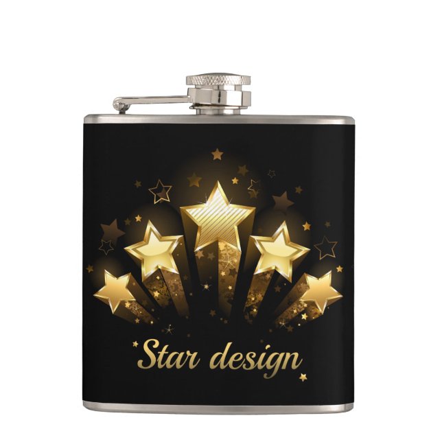 Five gold stars on black flask (Front)