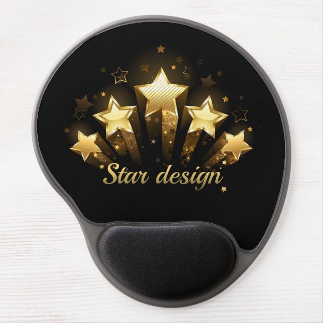 Five gold stars on black gel mouse pad (Front)