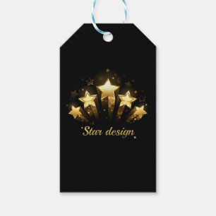 Five gold stars on black gift tags