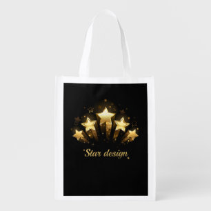 Five gold stars on black grocery bag
