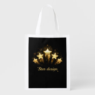Five gold stars on black grocery bag