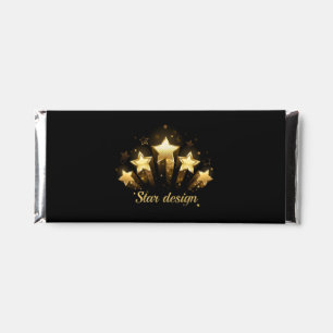 Five gold stars on black hershey bar favors