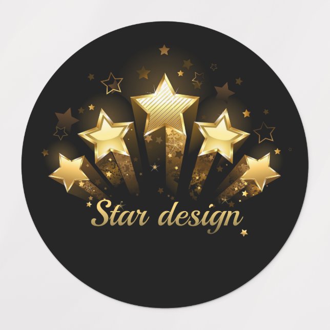 Five gold stars on black labels (Design 1)