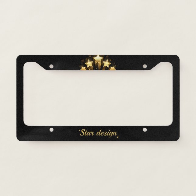 Five gold stars on black license plate frame (Front)