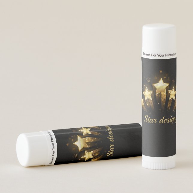 Five gold stars on black lip balm (Front)