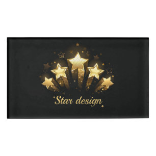 Five gold stars on black name tag