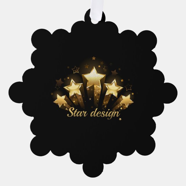 Five gold stars on black ornament card (Front)