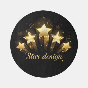 Five gold stars on black outdoor rug