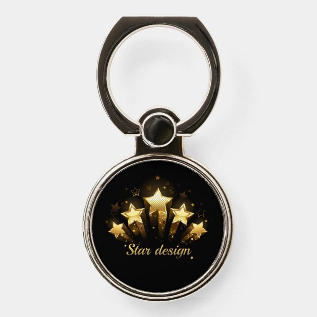 Five gold stars on black phone ring stand (Front)