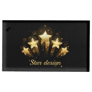 Five gold stars on black place card holder