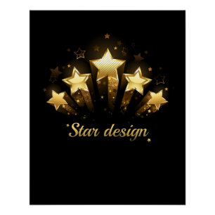 Five gold stars on black poster