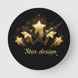 Five gold stars on black round clock