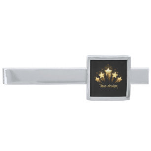 Five gold stars on black silver finish tie bar