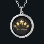 Five gold stars on black silver plated necklace<br><div class="desc">Five shining stars of gold foil on a black background.</div>