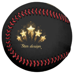Five gold stars on black softball