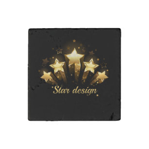 Five gold stars on black stone magnet