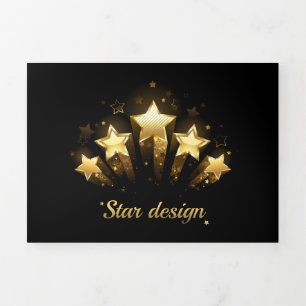 Five gold stars on black Tri-Fold holiday card