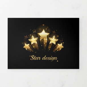 Five gold stars on black Tri-Fold program