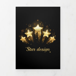 Five gold stars on black Tri-Fold program