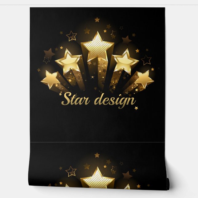 Five gold stars on black wallpaper  (Unrolling)