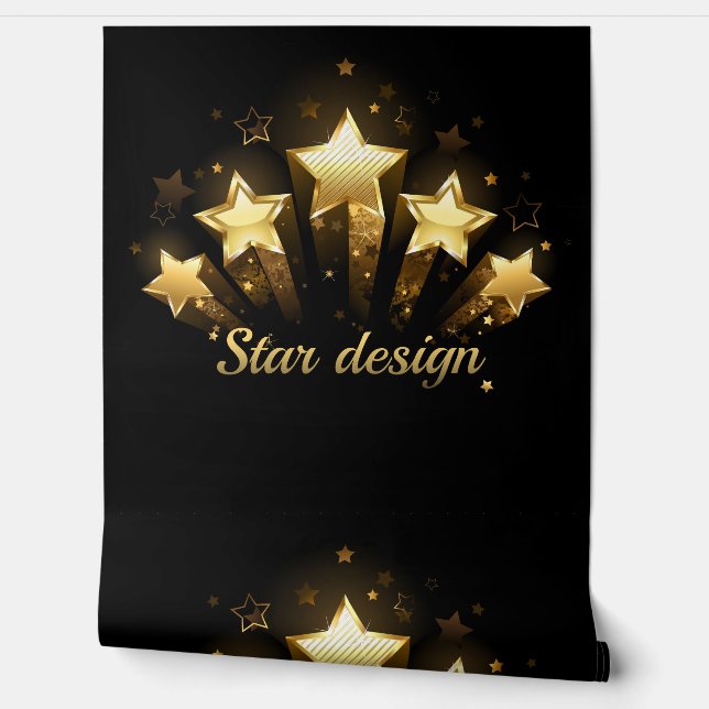 Five gold stars on black wallpaper  (Unrolling)