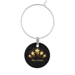 Five gold stars on black wine charm