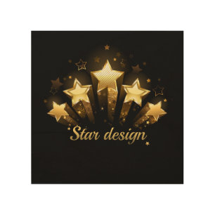 Five gold stars on black wood wall art