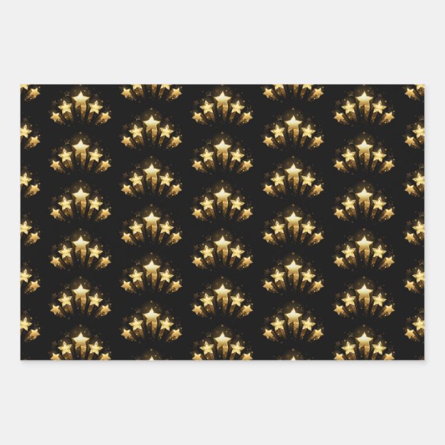 Five gold stars on black wrapping paper sheets (Front)
