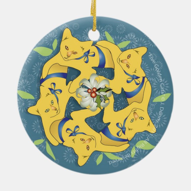 Five Golden Cats... double sided Ceramic Ornament (Back)