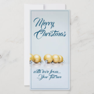 Five golden christmas balls - blue writing