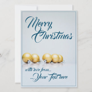Five golden christmas balls - blue writing
