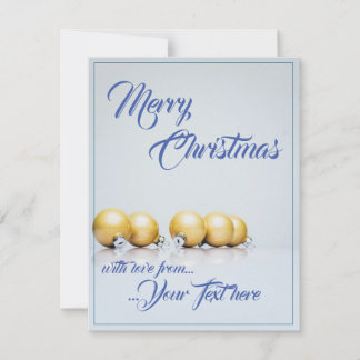 Five golden christmas balls - blue writing