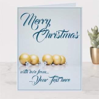 Five golden christmas balls - blue writing card