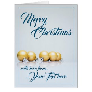 Five golden christmas balls - blue writing card