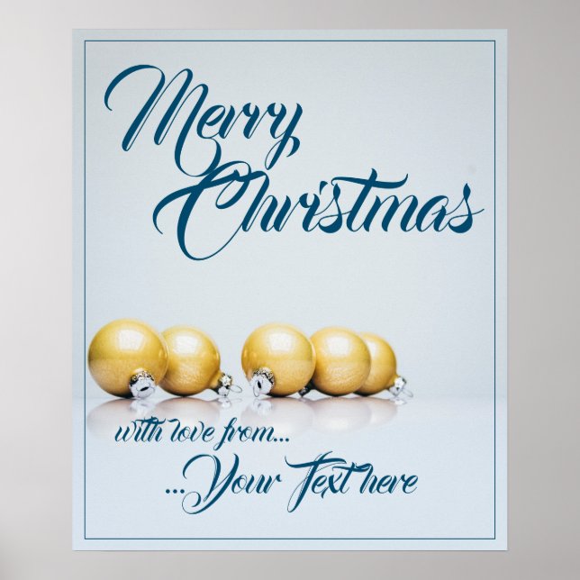 Five golden christmas balls - blue writing poster (Front)