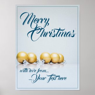 Five golden christmas balls - blue writing poster