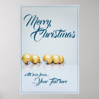 Five golden christmas balls - blue writing poster