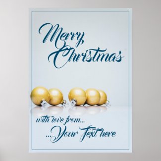 Five golden christmas balls - blue writing poster