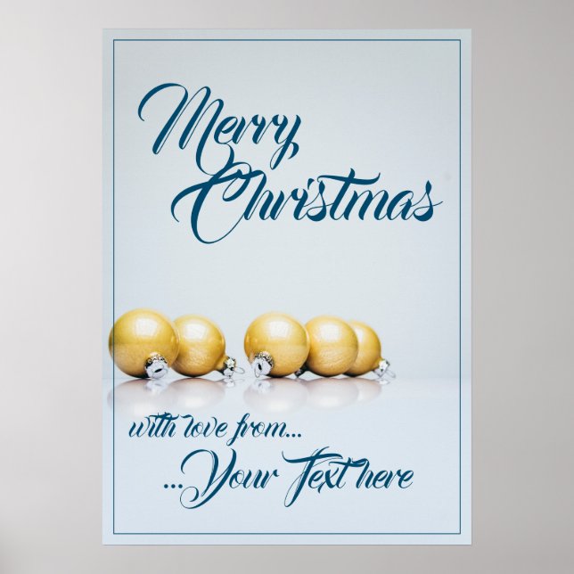 Five golden christmas balls - blue writing poster (Front)