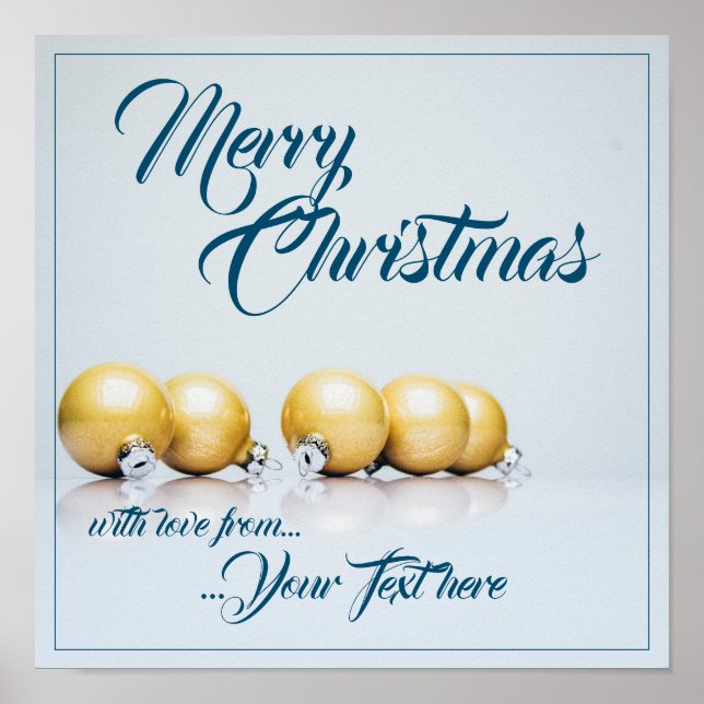 Five golden christmas balls - blue writing poster (Front)