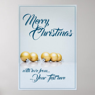 Five golden christmas balls - blue writing poster