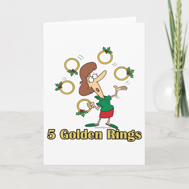 five golden gold rings 5th fifth day of christmas holiday card (Front)