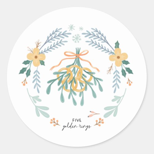 Five Golden Rings 12 Days of Christmas Folk Classic Round Sticker