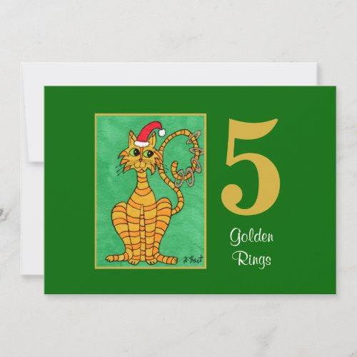 Five Golden Rings Cute Cat Custom Christmas Holiday Card