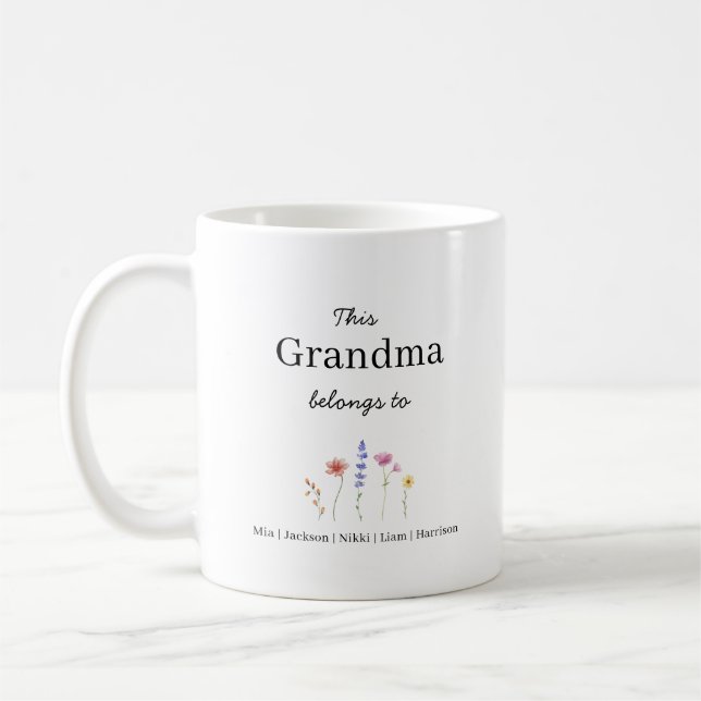 Five Grandchildren Personalized Coffee Mug (Left)