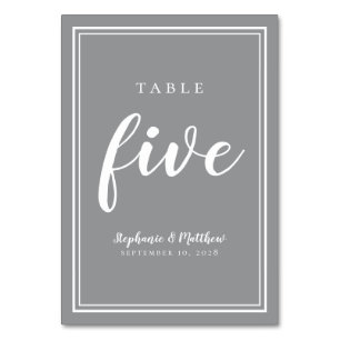 Five Gray & White Simple Wedding Table Number