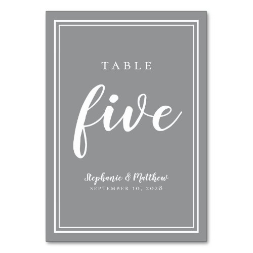 Five Gray  White Simple Wedding Table Number