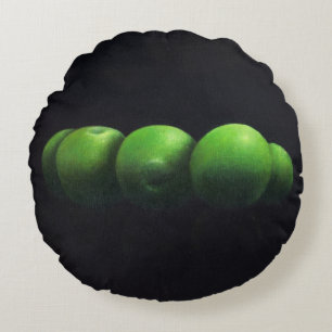 Five Green Apples Round Pillow